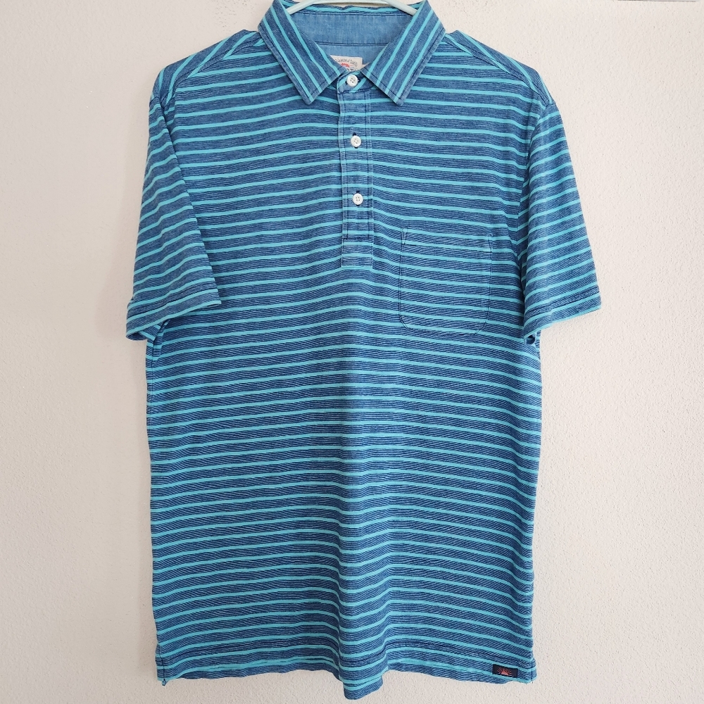 Faherty Mens Blue Striped Short Sleeve Indigo Polo Size Small